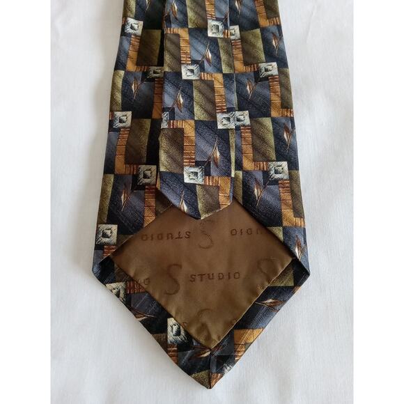 ROBERT TALBOTT Studio Men 100% Silk Necktie Designer Navy Green Gold USA 🇺🇸 - Picture 3 of 6